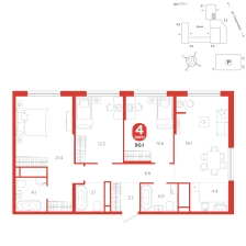 4-комнатная, 90.1 м²