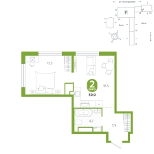 2-комнатная, 39.9 м²