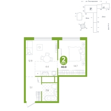 2-комнатная, 40.9 м²