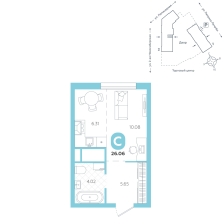 Студия, 26.1 м²