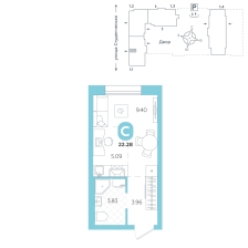 Студия, 22.3 м²