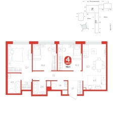 4-комнатная, 70.1 м²