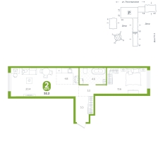 2-комнатная, 52.2 м²
