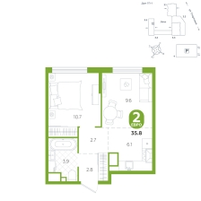 2-комнатная, 35.8 м²