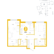 3-комнатная, 58.2 м²