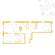 3-комнатная, 69.4 м²