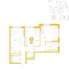 3-комнатная, 66.4 м²