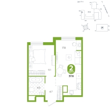 2-комнатная, 37.6 м²