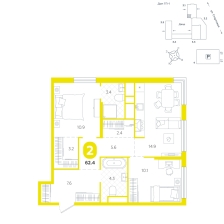 2-комнатная, 62.4 м²