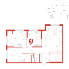 4-комнатная, 87.4 м²