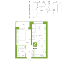 1-комнатная, 41.4 м²