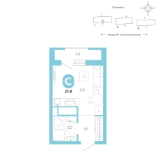 Студия, 21.8 м²