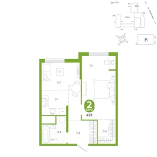 2-комнатная, 47.1 м²