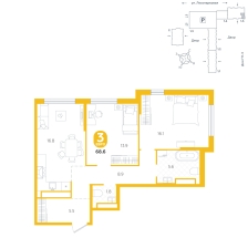 3-комнатная, 68.6 м²
