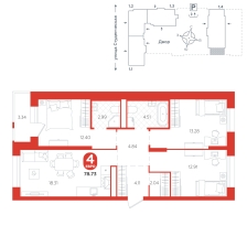 3-комнатная, 78.7 м²