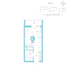 Студия, 27.9 м²