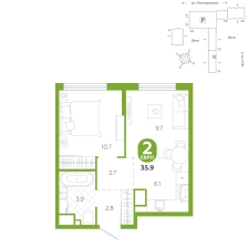 2-комнатная, 35.9 м²
