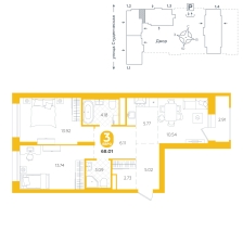 2-комнатная, 68 м²