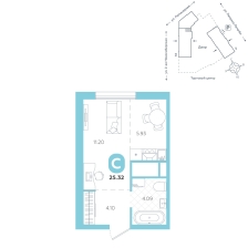 Студия, 25.3 м²