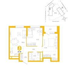 2-комнатная, 61.4 м²