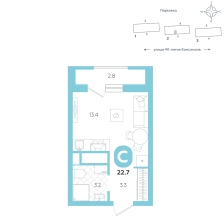Студия, 22.7 м²