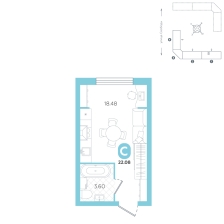 Студия, 22.1 м²