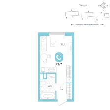 Студия, 24.7 м²