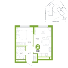 1-комнатная, 36.2 м²