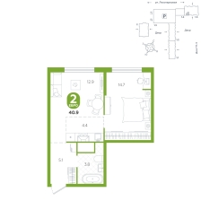 2-комнатная, 40.9 м²