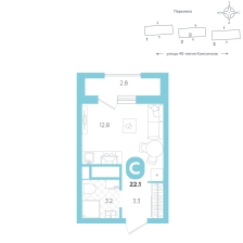 Студия, 22.1 м²