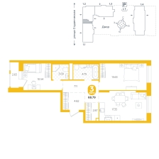 2-комнатная, 68.8 м²