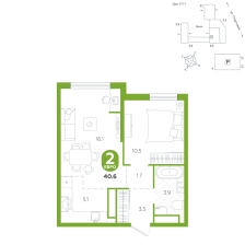 2-комнатная, 40.6 м²