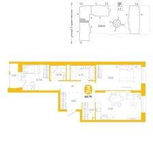 2-комнатная, 68.8 м²