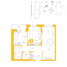 2-комнатная, 64.8 м²