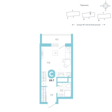 Студия, 28.7 м²