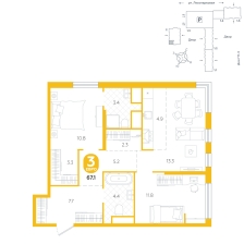 3-комнатная, 67.1 м²