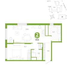 2-комнатная, 54.6 м²
