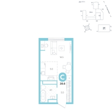 Студия, 28.6 м²