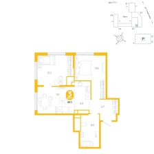 3-комнатная, 61.1 м²