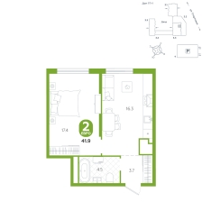 2-комнатная, 41.9 м²