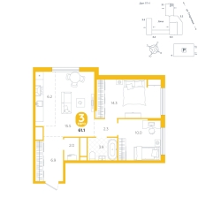 3-комнатная, 61.1 м²