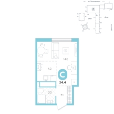 Студия, 24.4 м²