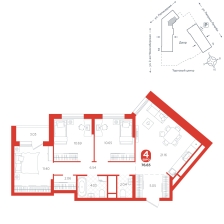 3-комнатная, 76.6 м²