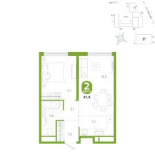 2-комнатная, 41.4 м²