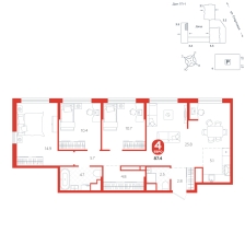 4-комнатная, 87.4 м²