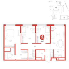 4-комнатная, 86.7 м²