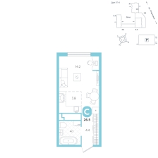 Студия, 26.5 м²