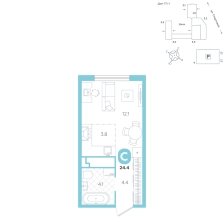 Студия, 24.4 м²