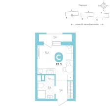 Студия, 22.3 м²