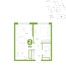 2-комнатная, 38.8 м²